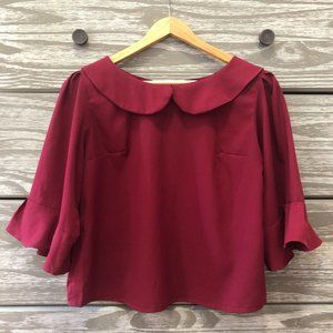 Handmade Flouncy Collared Burgundy Blouse